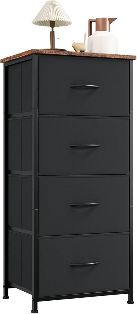 Somdot Tall Dresser for Bedroom with 4 Drawers, Storage Organizer Chest of Drawers with Removable Fabric Bins for Living Room Closet Bedside Nursery Laundry Entryway Hallway, Black Rustic Brown (11.8"D x 16.5"W x 36.6"H (4 Drawers))