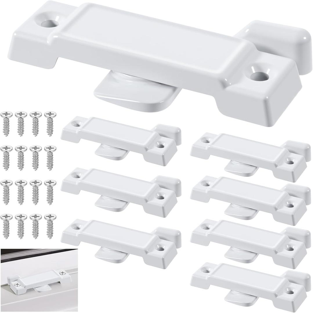 8 Pack Window Sash Locks, 2-1/4 Mounting Hole Centers Sash Lock with Screws, Sliding Window Locks Replacement Broken for Vertical and Horizontal Sliding Windows Double Hung Windows(White)
