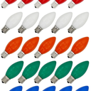 Creative Hobbies 25 Pack C9 Multicolor Christmas Light Bulbs - 7W Steady Burning Incandescent, Ceramic Multicolor, Nickel Plated E17 Base, Extended Life