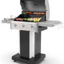 Kenmore 3-Burner Propane BBQ Grill, 30,000 BTUs Gas Grill with Cast Iron Cooking Grates, Folding Side Tables & Wheels, Outdoor Grill with Tool Hooks, Black