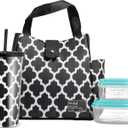 Fit & Fresh Lunch Bag For Women, Insulated Womens Lunch Bag For Work, Leakproof & Stain-Resistant Large Lunch Box For Women With Containers And Matching Tumbler, Snap Closure Westport Bag Black/White