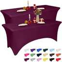 2 Pack 6 Feet Burgundy Spandex Tablecloth for Rectangular Tables, Fitted & Stretch, Washable, Wrinkle Resistant, Perfect for Event, Wedding, Party, Banquet, Cocktail, Festival, and Table Protector