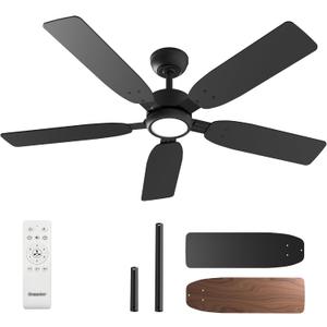Ensenior 52 inch ceiling fan with light and remote, Noiseless Reversible DC Motor Fandelier Ceiling Fan, 6 Speeds, 3CCT, Black Modern Ceiling Fan for Bedroom and Living Room, 5 Dual-Finish Blades