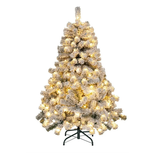 4.5ft Pre-Lit Premium Snow Flocked Hinged Artificial Christmas Tree w/150 Lights