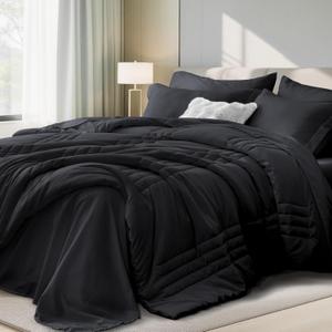 Queen Comforter Set Black - Bed in a Bag Queen Size, 7 Pieces, Soft Bedding Set for All Seasons, Premium Queen Comforter Set with Comforter, Sheets, Pillowcases & Shams