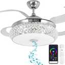 BAYSQUIRREL Retractable Ceiling Fan with Light, Low Profile Bluetooth Ceiling Fan with Speaker,RGB-LED Light 6 Speed Reversible Invisible Ceiling Fans for Bedroom,Remote and APP Control (Chrome)