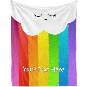 Custom Rainbow Cloud Blanket, Personalized Throw Blanket for Kids Boys, Fuzzy Soft Blanket Microfiber, 30"" x 40""