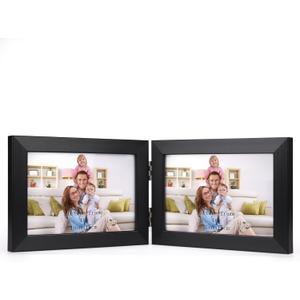 Giftgarden 4x6 Double Picture Frame with HD Plexiglass Display Horizontal 4 by 6 Photo, Hinged Folding Frame for Tabletop Standing, Black