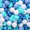 STARBOLO Ball Pit Balls for Ball Pits - 200 Pcs Blue Star and Round Balls Crush Proof Plastic Children's Toy Balls Stars for Birthday Party Pool Indoor Outdoor (3 Blue+White)