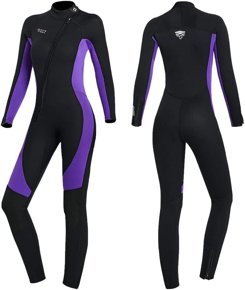 Wet Suits for Women Men Full Body 3MM Neoprene Wetsuit Diving Suit in Cold Water, Long Sleeves Front Zip Scuba Wetsuits One Piece Thermal Swimsuit for Surfing Snorkeling Swimming (S, 3MM Women Purple)