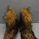 QMFUR Women's Furry Faux Fur Boots Fuzzy Fluffy Mid Calf Snow Boots Suede Warm Fur Lined Booties Flat Fashion Boots 9, Brown