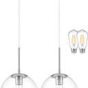 KoKo&Yukina 10" Modern Globe Pendant Light 2 Pack Mid-Century Nickel Pendant Lights Kitchen Island Height Adjustable Clear Glass Pendant Light Fixture for Dining Room Bedroom Hallway Sink Bulbs Incl.