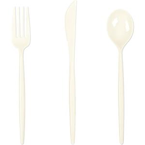 Supernal 180pcs Plastic Silverware Heavy Duty Ivory Plastic Utensils Cutlery Disposable Beige Party Silverware Include 60 Forks,60 Knvies,60 Spoons Disposable Cutlery for Party,Wedding,New Year