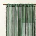Emerald Green Boho Curtains 72 Inch Length, 2 Panels, W60 x L72 In, Geometric Stripes Crochet Sheer Lace Curtains with Tassels Rod Pocket Privacy Light Filtering Farrmhouse Christmas Window Curtain