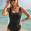 Daci Women Ribbed One Piece Swimsuits Tummy Control Full Coverage Bathing Suit Cute Button Up Ruched Modest Swimwear (Black, XL)