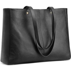 Kattee Women's Soft Leather Work Tote Shoulder Bag, Large Capacity Designer Satchel Handbags with Luggage Sleeve (Black)