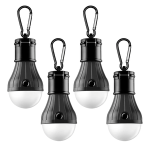 Portable LED Tent Lamp Emergency Lights with Hook, Hurricane Bulb Lantern Equipment for Camping, Hiking, Backpacking, Fishing Outage, Multicolor, 4 Pack