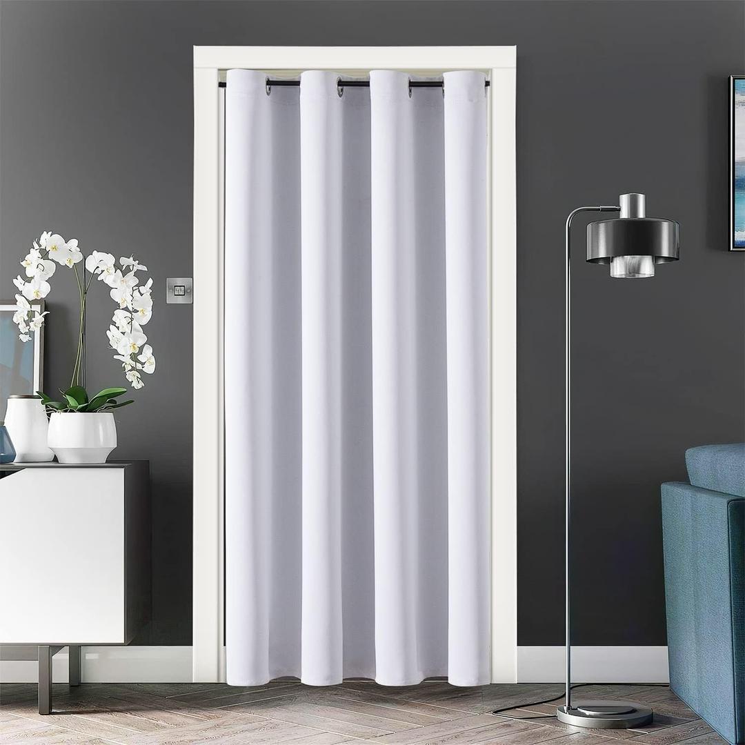 ChrisDowa Blackout Door Curtains for Doorway Privacy, Grommet Closet Curtain for bedroom closet door, Thermal Insulated Temporary Door Cover Room Divider Curtain (1 Panel, Greyish White, 34 x 80 Inch)