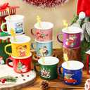Sliner 8 Set Christmas Coffee Mugs with Spoon 12 Oz Holiday Coffee Enamel Mug Hot Cocoa Design Christmas Gift Mugs for Xmas Friends Coworker Office Home(Cute Xmas)