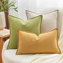 2 x Throw Pillow Covers Olive Green Set of 2 18x18 Inch Pillow Covers, Soft Chenille Farmhouse Neutral Decorative Pillowcases for Couch Sofa Bed Living Room, Home Boho Decor, Modern Cushion Covers