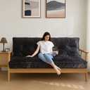 MAXYOYO 6" Futon Mattress Full Size, Velvet Thick Futons Sofa Couch Bed, Versatile Floor Mattress for Adults, Shredded Foam Filling (Frame Not Included), Black