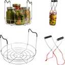 2PCS 11.4" Stainless Steel Canning Rack & Jar Lifter Tongs Set, Heat Resistant Handles Water Bath Canner Rack And Non-slip Jarring Kit for 6 Quart or 7 Pint Ball Jars in Pressure Canner Pot