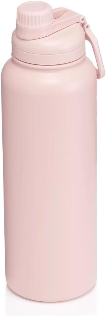 40 fl oz Insulated Stainless Steel Water Bottle, Narrow Mouth, Chug Lid, BPA-FREE, Double-Wall, Leak-Proof, Solid Print, Pink