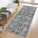 Washable Area Rugs - Perfect for Living Room, Bedroom, Kids Room, Nursery - Stain & Water Resistant Non-Slip, Pet & Child Friendly, Vintage Tribal Area Rugs (Grey and Bule, 2'6'' x 8')