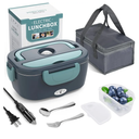 Electric Lunch Box Food Heater, 3 in 1 Ultra Quick Heated Lunch Boxes for Adults, 12V/24V/110V Portable Food Warmer for Car/Truck/Office With Fork Spoon and Insulated Carry Bag
