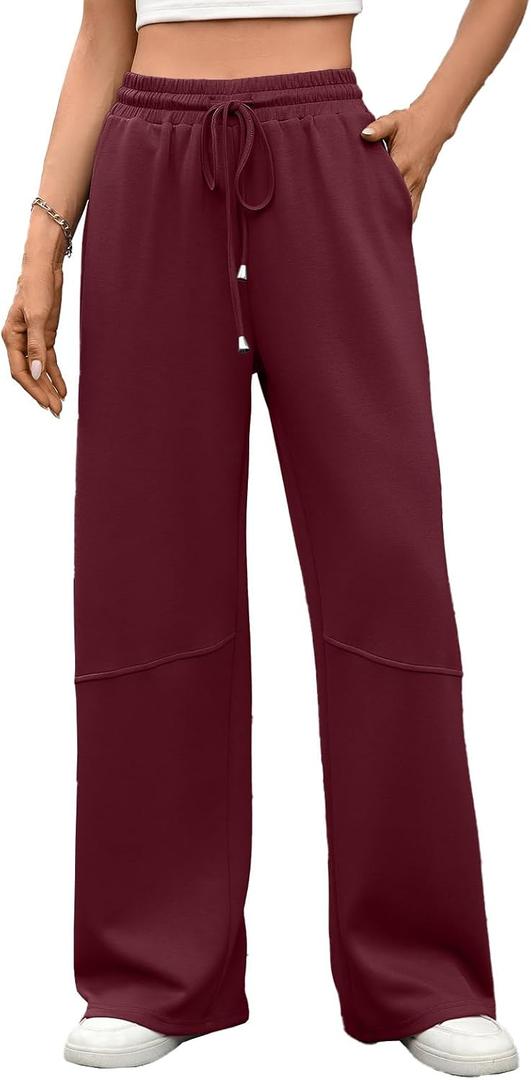 HOUZONIY Womens Wide Leg Sweatpants High Waisted Drawstring Straight Leg Baggy Comfy Casual Trendy Pull On Pockets Pants (Blue, XL)