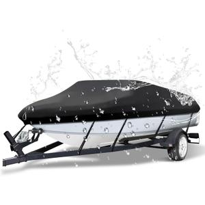 NEVERLAND Trailerable Boat Cover Waterproof Heavy Duty Marine Grade Polyester Canvas Fits V Shape/V-Hull and Tri-Hull Runabouts, Pro-STYL, Bass Boats (Boat Length 20-22ft, Beam Width up to 102",Black)