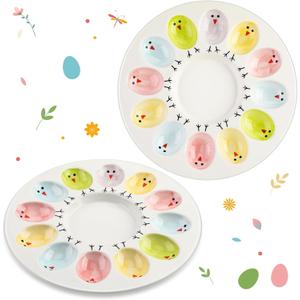 Colorful Chicks Easter Deviled Egg Plates Ceramic Deviled Eggs Platter Holder Pastel Multicolored Serving Tray for Easter Festival Party Favors