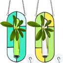 2 Sets Window Propagation Stations Stained Glass Plant Propagation Station with Glass Tubes and Chain Hanging Terrarium Wall Plant Holder Decor for Living Room Window