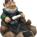 Design House 332254 Indoor/Outdoor Solar Powered Gnome Roasting Marshmallows Figurine Statue for Garden Patio Home & Office Dcor Housewarming Gifting Birthdays