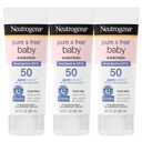 Neutrogena Pure & Free Baby Mineral Sunscreen Lotion with Broad Spectrum SPF 50 & Zinc Oxide, Water-Resistant, Hypoallergenic & Tear-Free Baby Sunscreen, 3 fl. oz, 3 pk