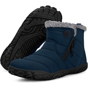 Hsyooes Womens Mens Barefoot Shoes Minimalist Snow Boots Wide Width Toe Box Waterproof Slip on Winter Boots Outdoor Fur Lined Sneakers with Arch Support & Zip, 47