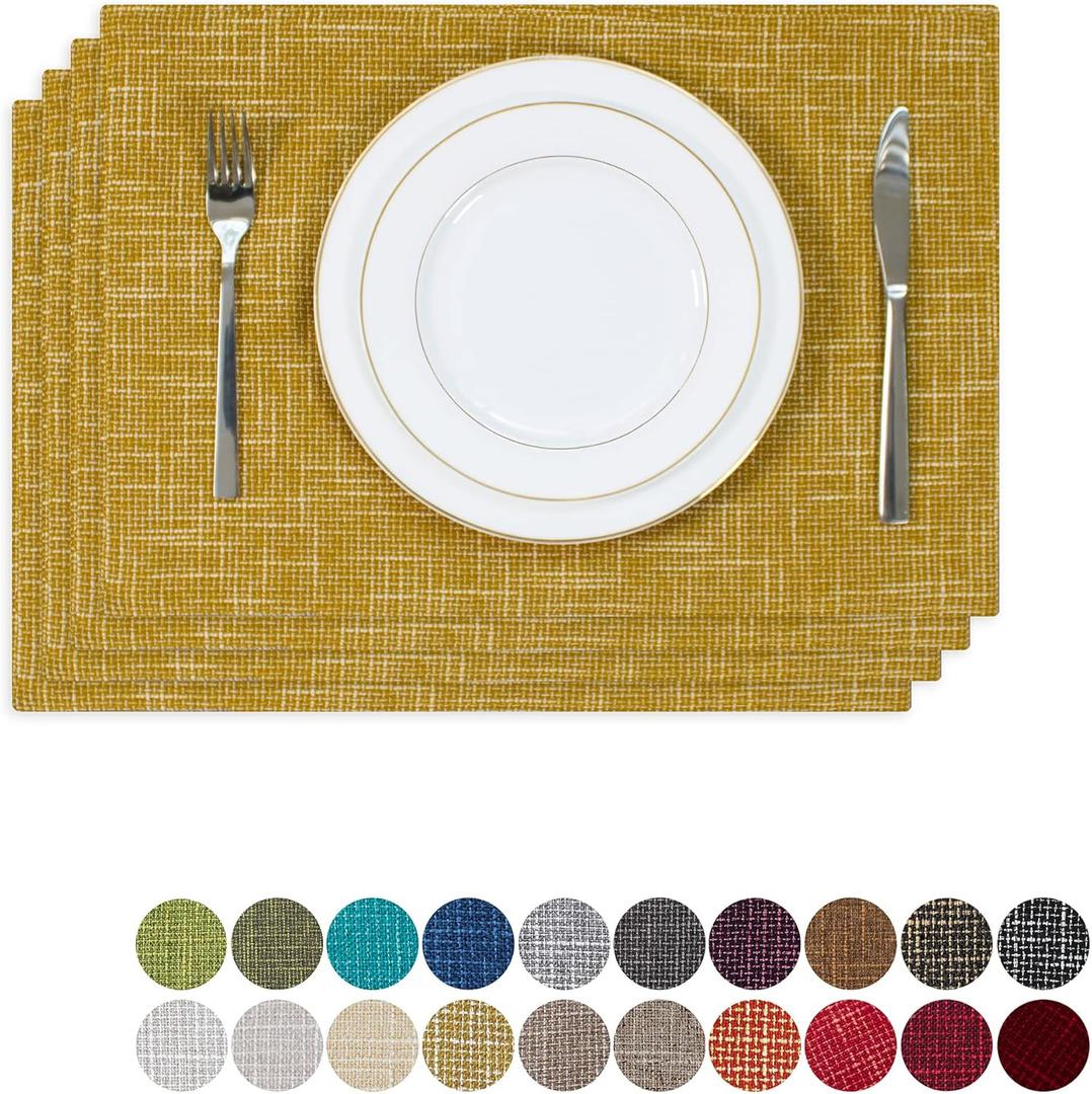 Kevin Textile Table Mats Set of 4 Heat Resistant Washable Placemats for Parties Buffet Dinner, 13 x 19 inches, Honey Yellow