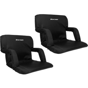 Stadium Seats - Bleacher Cushion with Padded Back Support and Armrests - 6 Reclining Positions Folding Stadium Chair with Carry Straps for Sports, Concerts, Camping, or Beach by Home-Complete (2-Pack)