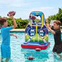 Inflatable Football Toss Pool Games Set, Football Target for Kids Age 8-12, Teens, Adults, Family, with 4 Water Footballs & 2 Pumps, Summer Swimming Pool Toys for Party, Beach, Lawn, Indoor/Outdoor
