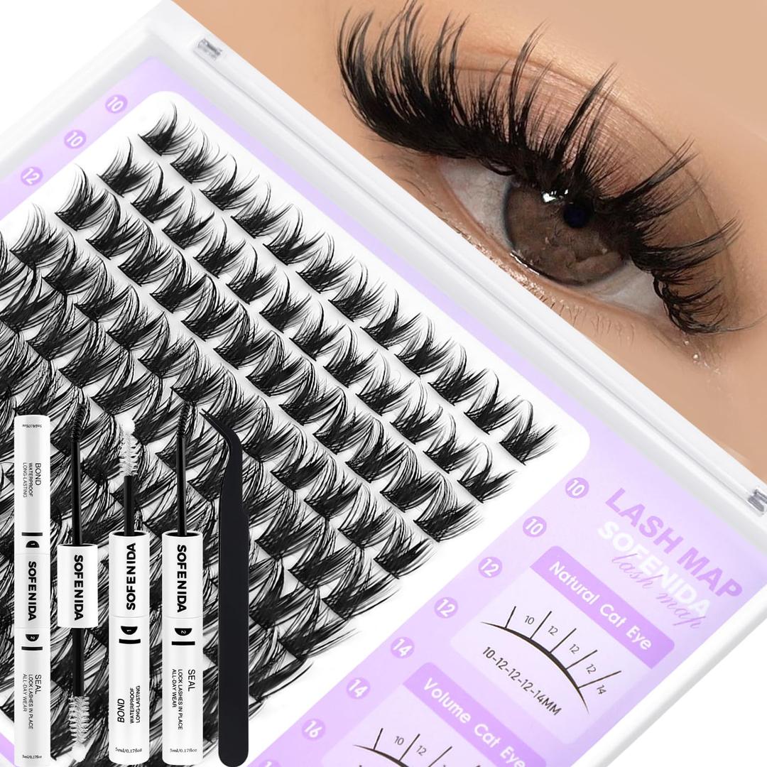 SOFENIDA Lash Clusters Kit Wispy Lash Clusters Cluster Eyelash Extensions 10-18mm Lash Extension Kit Eyelash Cluster Eyelash Extensions Waterproof DIY Individual Lashes Clusters with Soft Thin Band, Wispy Kit