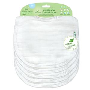 green sprouts Muslin Bibs Made from Organic Cotton| 4 Absorbent Layers Protect from sniffles, Drips, & drools | 100% Organic Cotton Muslin, Adjustable snap Closure, Machine Washable, 5 Count (White)