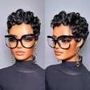 SisBroSis Short Curly Human Hair Wig Pixie Cut Wigs for Black Women Short Layered Curly Pixie Cut Wigs With Bangs Natural Black Color for Daily Use Glueless Full Machine Made Wig (natural black)