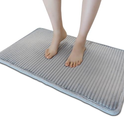 Jenen Jnzen Memory Foam Bath Mat - Ultra Absorbent Quick-Dry Bathroom Rug, Non-Slip Backing, Soft Machine Washable Bath Mat for Shower Tub, Modern Design (Light Gray 19.6in X 31in