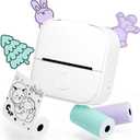 Memoqueen Mini Sticker Printer with 3 Rolls Paper T02 Mini Portable Thermal Printer, Thermanote Sticker Maker Machine for Notes, Gift, Journal, DIY, for Kids, Compatible with Phone & Tablet, White