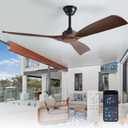 Depuley Ceiling Fan Without Light: 52 Inch 3 Blade Outdoor Fans for Patios - Walnut Ceiling Fan No Light Indoor Remote Control Ultra Quiet DC Motor Reversible 6 Speed Timer