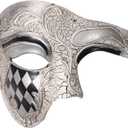 OIDEA Masquerade Mask for Men: Phantom Of The Opera Mask One Eyed Half Face Mask Party Mardi Gras Carnival Venetian Mask (Retro-White)