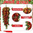 24 Inch Khaki Extra Long Valentines Teardrop Swag with Lights Red Balls Velvet Bows Cedar Teardrop Wreath Ornaments Valentines Decorations for Indoor Outdoor Stairs Hanging Doors Tables