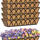 HFHOME 24 Inch Railing Planter Box with Coco Liners for Porch Fence Patio Balcony Hanging Flower Railing Deck Baskets with Adjustable Brackets for Outdoor Garden - 6 Packs