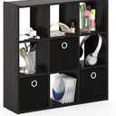 Furinno Simplistic 9-Cube Organizer with Bins, Small Size (Assembled unit dimensions : 7.9"D x 26.5"W x 26.7"H inches), Espresso/Black