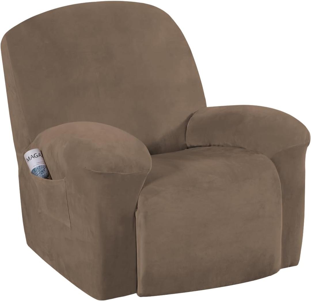 H.VERSAILTEX Stretch Recliner Slipcovers Recliner Chair Cover Sofa Furniture Cover 1-Piece Modern Rich Velvet Form Fit Stylish Protector Feature Rich and Soft Fabric (Coco Mocha, Large)